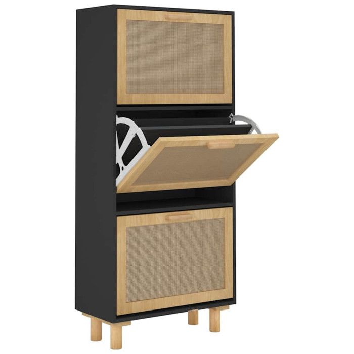 VidaXL Armoire à chaussures Noir 52x25x115 cm Bois d'ingénierie-rotin 345649