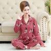 Middle-aged women's 100% pure cotton pajamas women's summer long-sleeved pajamas middle-aged and elderly mother loungewear thin suit