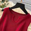 High-end Knitted Splicing Irregular Mesh Dress Women's Summer French Waist and Thin Temperament Sleeveless Long Dress