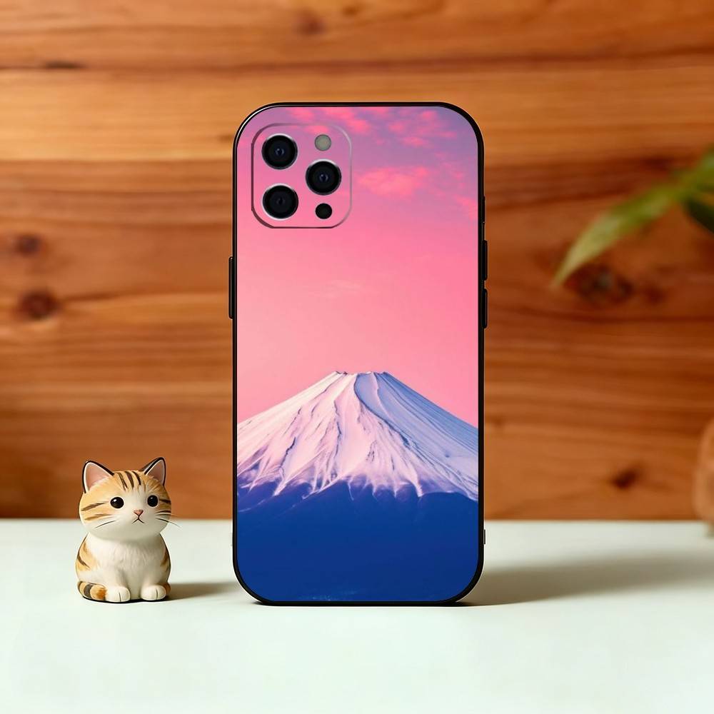 Dreamy Mount Fuji Phone Case For iPhone 17,16,15,14,13,12,11 Plus,Pro Max,XS,Soft Silicone Black Cover