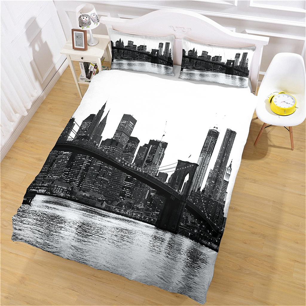 3D Grey City Streets Pattern Duvet Cover Collection Cute Cat Pattern Bedding Collection Polyester Quilt Cover King Twin Single Size Home