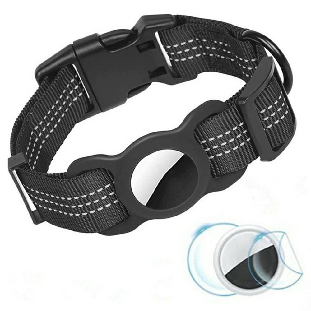 Reflective Nylon Pet Dog Collar for AirTag Bluetooth-compatible Tracker Silicone Case,Size: M