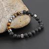 Men's Trendy Tiger Eye & Volcanic Stone Beaded Bracelet with Stainless Steel.