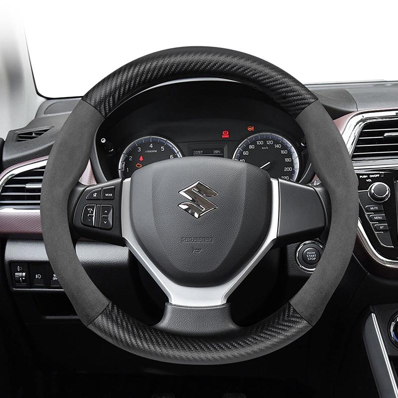 For SUZUKI Suede Carbon Fiber PU Leather Steering Wheel Cover Fit Swift Sport Accessories Sx4 Grand Vitara Jimny Solio Hustler