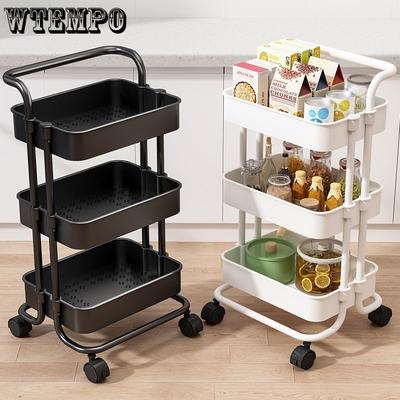 Kitchen Storage Racks Parlor Bathroom Office Shelf Gadget Stainless Steel Holder Trolleys Food Clothes Sundry Organizer 3-Layer