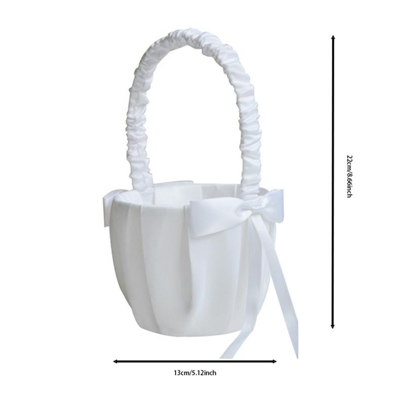 Coș Alb pentru Domnișoare de Onoare cu Flori, Simplu cu Perle, pentru Nuntă, pentru Flori, pentru Mireasă/Copii, de Mână, pentru Decorarea Petrecerii de Ceremonie de Nuntă