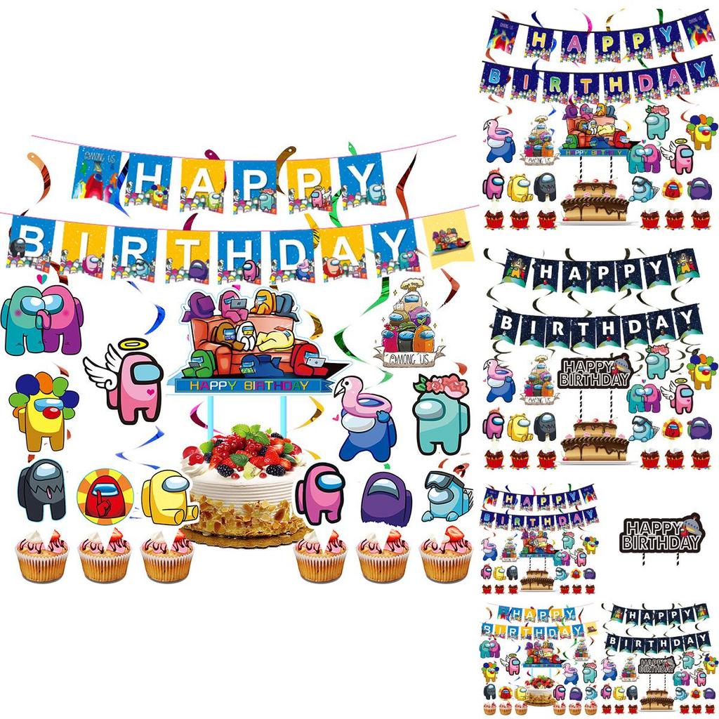 Suit Party Set Decoration Supplies Banner Cupcake Topper Space Alien