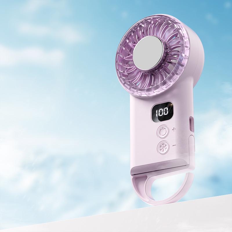 

Portable Handheld Fan with Digital Display: Foldable, USB Rechargeable, Carabiner for Easy Carry 74mm x 40mm x 158mm рожевий/фіолетовий