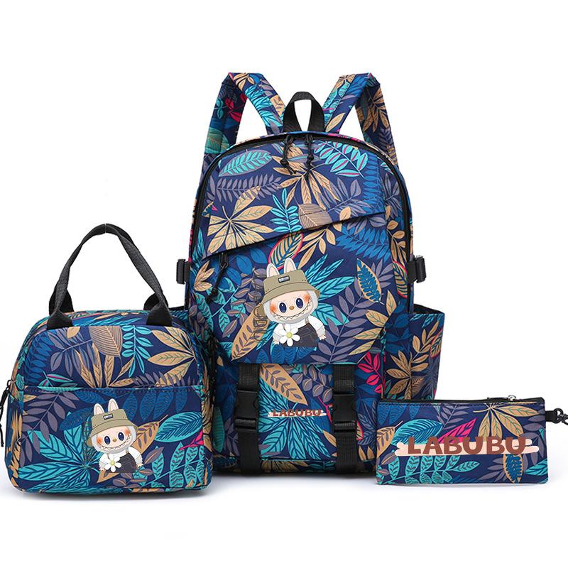 School Bag New Printing Three-piece Set School Bag Cartoon Rabbit Student Backpack Satchel Boys and Girls