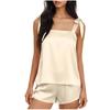 Damen Satin Nachtwäsche Set Verstellbarer Träger Tanktop und Locker sitzende Shorts für Bequeme Nachtwäsche