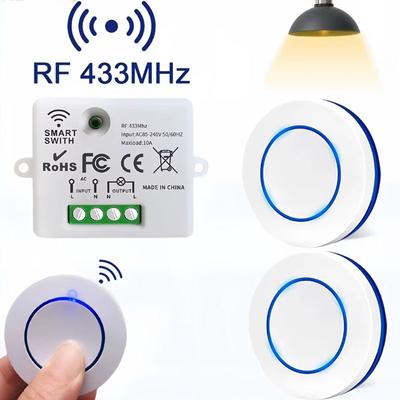 RF 433MHz Kabelloser Fernbedienungs-Lichtschalter 220V 110V 10A Relais-Empfänger Mini Runder Knopf Wandpaneel-Schalter für LED-Lampe