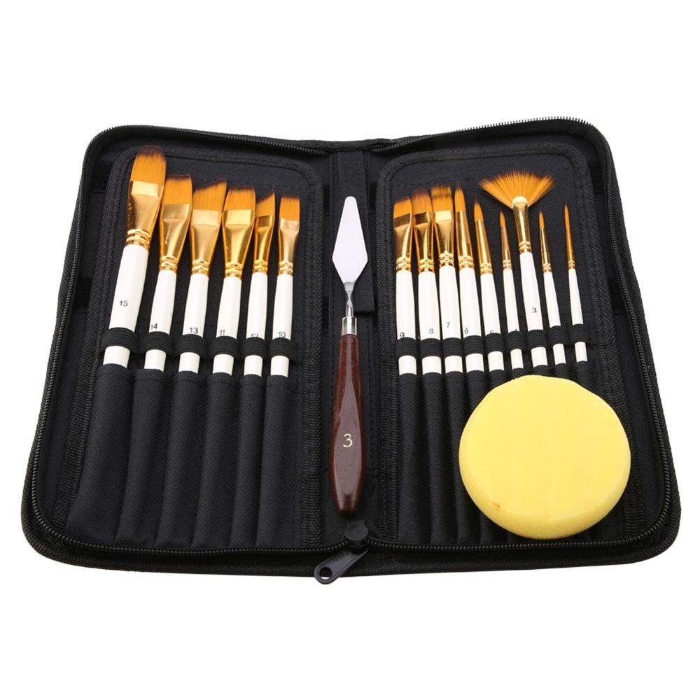 17PCS pearl white smooth poles nylon art brush kit daily art learning practice Paintbrush Sets