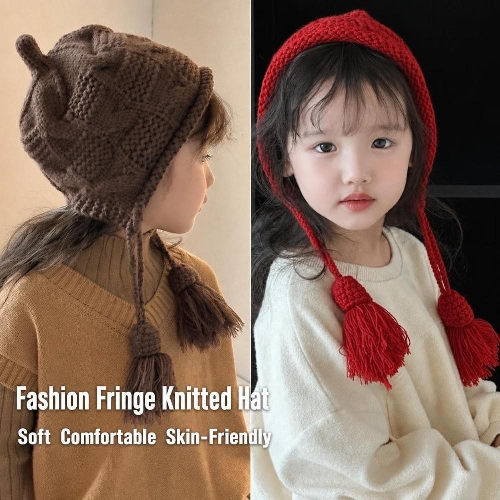 Windproof Ear Protection Cap Tassel Pullover Winter Hat Stylish Kids Knit Cap  Winter