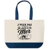 Large Blue Bottom Tote Bag I Can't I'm Going To the Sea I Can't Minimalist | Cotton Canvas 170 G/m² 27 L Inner Pocket Handles