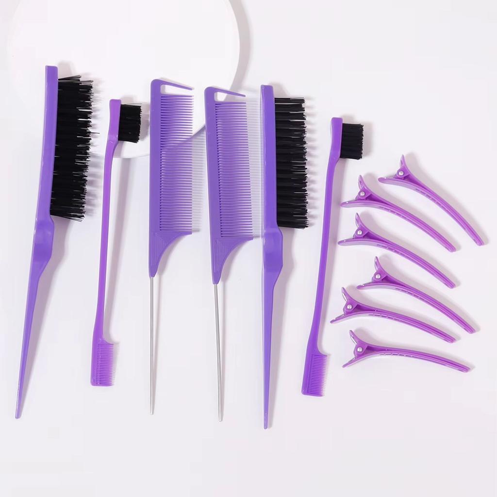 12 piece barber styling comb set with 6 styling clips. Salon anti-static styling comb set, suitable for hair styling