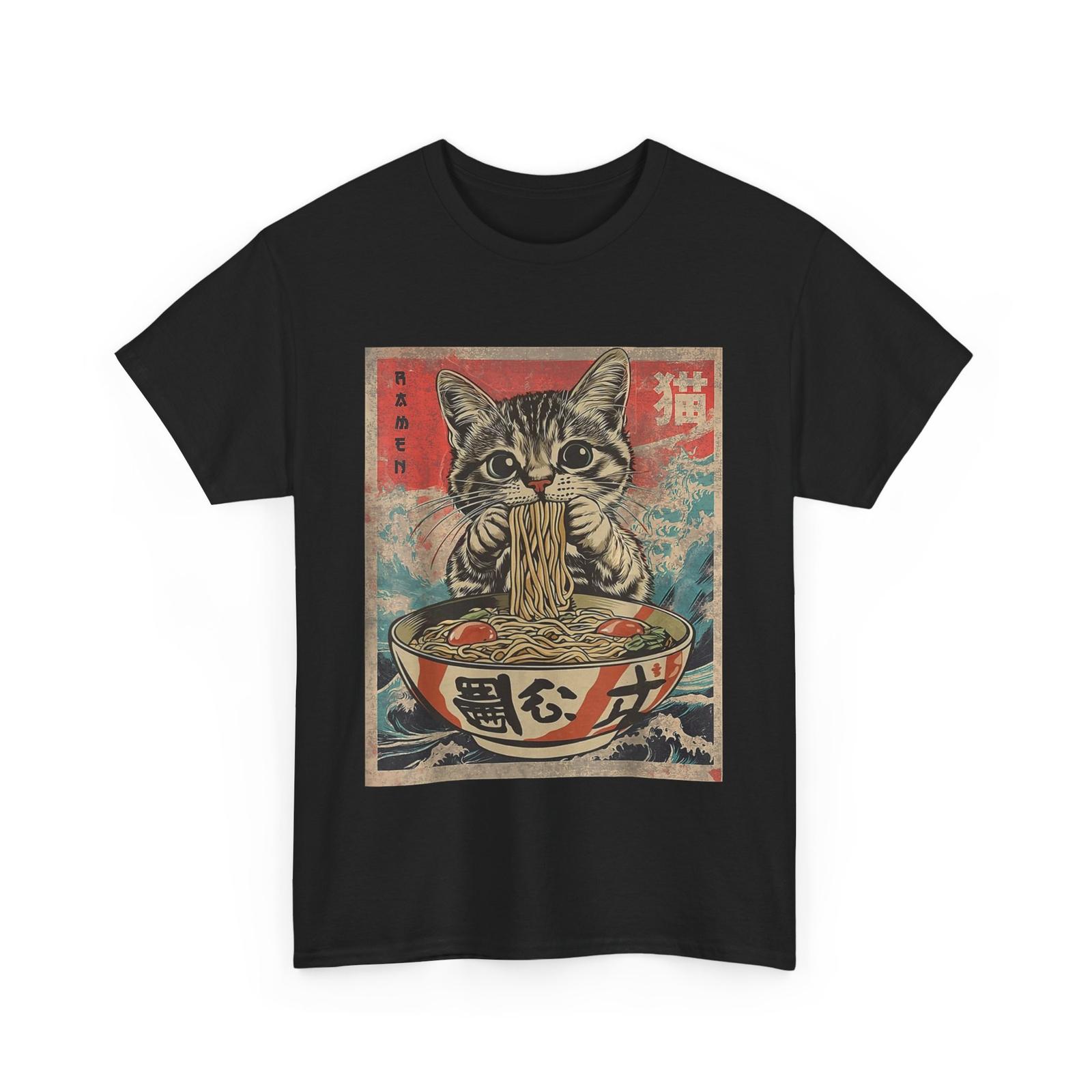 Cat Eating Ramen Noodles Kawaii Anime Manga Japanese Food T-shirt XL