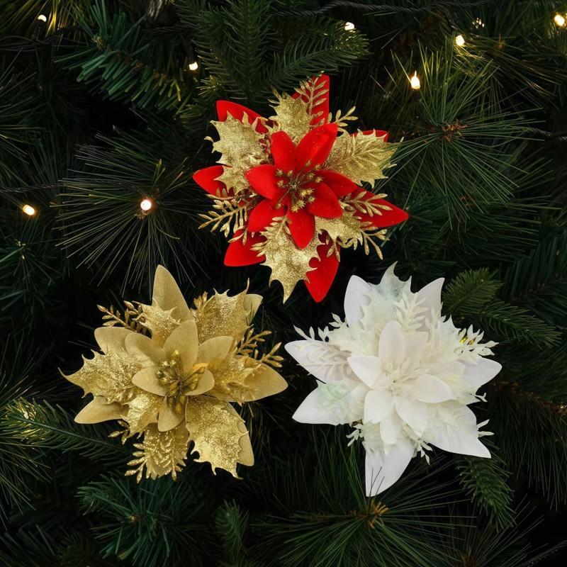 Plastic Christmas Flower Decorations Tree Ornamentation Festive Holiday Party Home Xmas Decoration Supplies