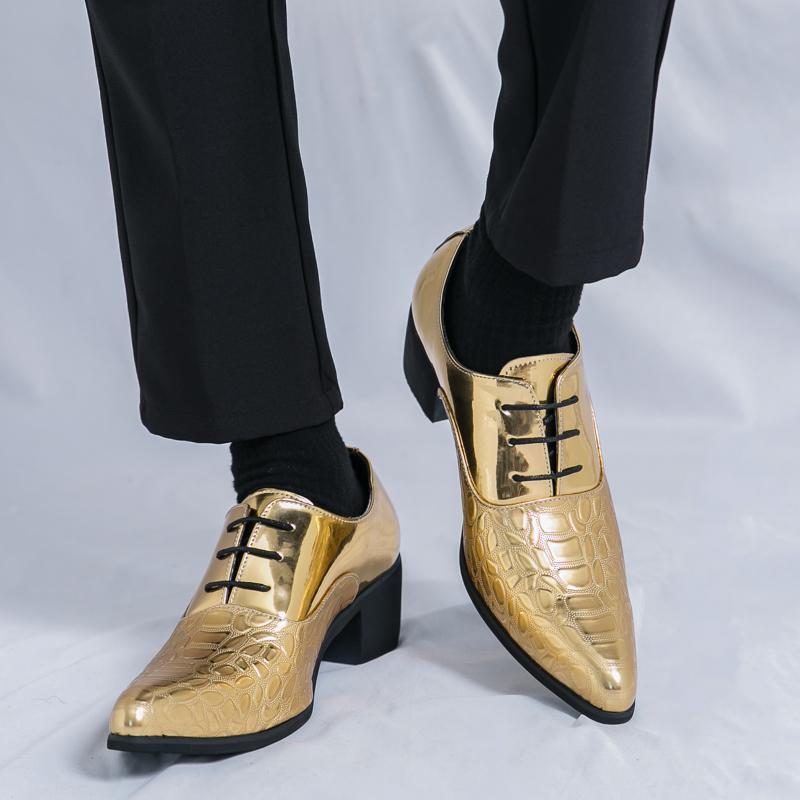 Men’s High Heels Derbys Pointed Toe Formal Business Leather Shoes Men Dance Shoes Tuxedo Wedding Party Dress Shoes Plus Size