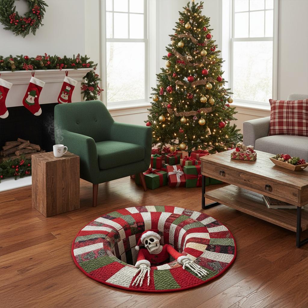 40cm Christmas Decorations 3D Rug Round 3D Illusion Floor Mat Cute Christmas Rug for Holiday Living Room Bedroom Christmas Decor