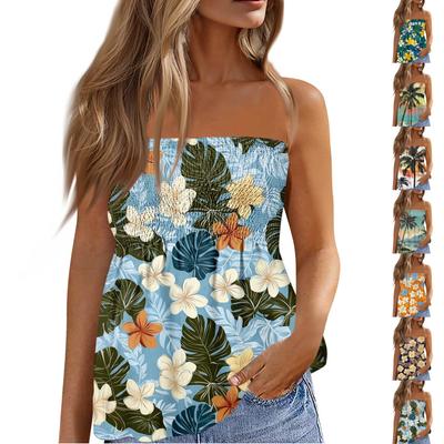 Summer Tube Tops For Women,Cute Sexy Off Shoulder Floral Print Sleeveless T-Shirt