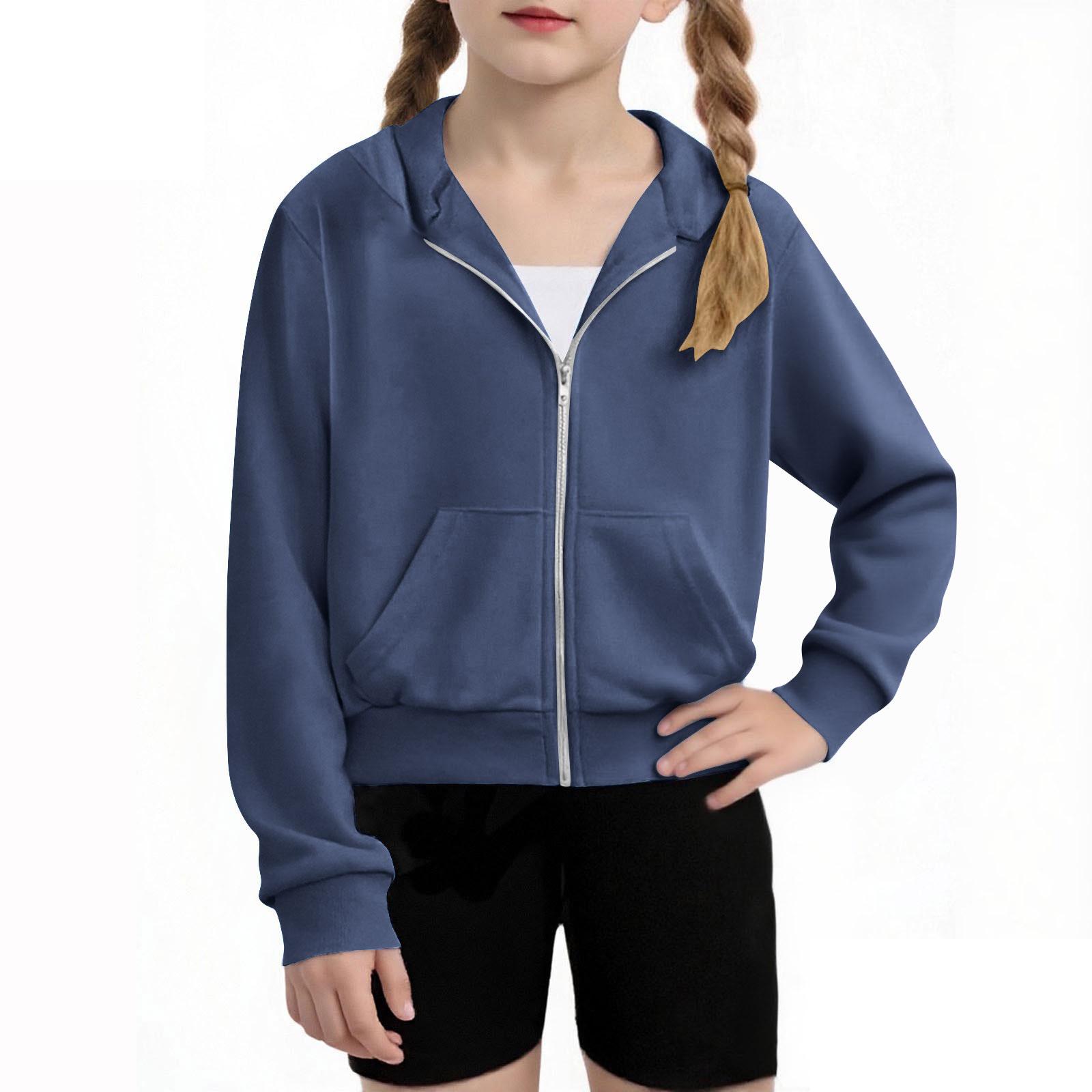 

Детская мода Однотонная толстовка с капюшоном с длинными рукавами, Куртка-худи для девочек 130