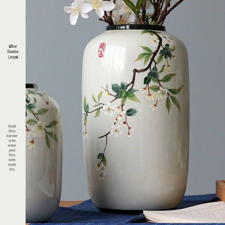 Round Chinese Ceramic Vase: Floral Art for Living Room & Hallway Decor, Ideal for Hydroponics & Silk Flowers