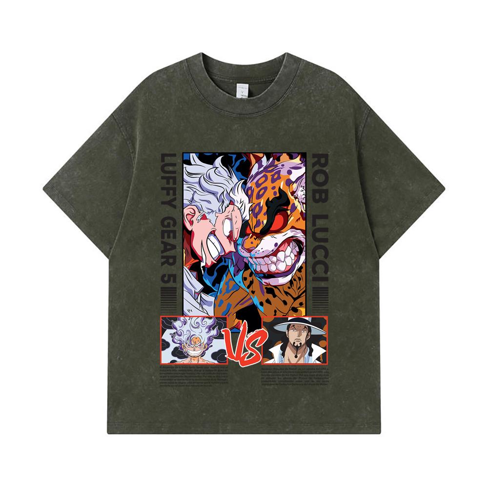 275 GSM Washed T-shirts 100% Cotton One Piece V49 Luffy Lucci Print Unisex Heavy Cotton T Shirt