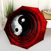 Yin Yang, Roter Hintergrund Thema Automatisches Öffnen und Schließen Regenschirm, Farblich Helle 8-Speichen Tragbarer Regenschirm, Geeignet für Männer und Frauen