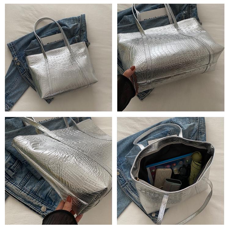 2024 New Women's Large Capacity Crocodile Texture Korean Style Fashion Shoulder Tote Bag