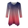 Women's Fashion Casual V-neck Gradual Print Seven-point Sleeve Shirt Belted Loose Comfortable Top