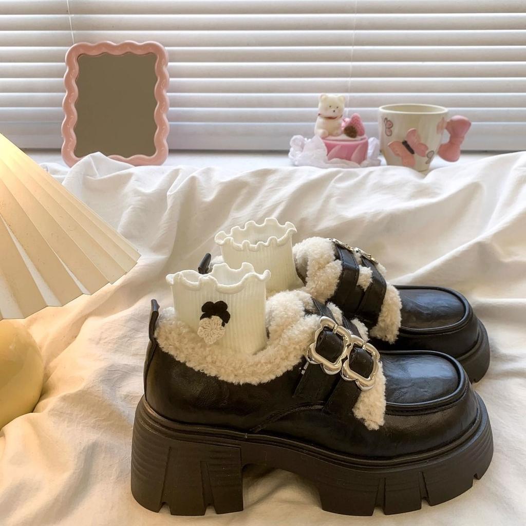 Módní dámské lodičky Zimní móda Britský styl Lolita boty Dámské Nové Japonské Vintage Plyšové Teplé Bavlněné boty Dámské Boty Mary Jane