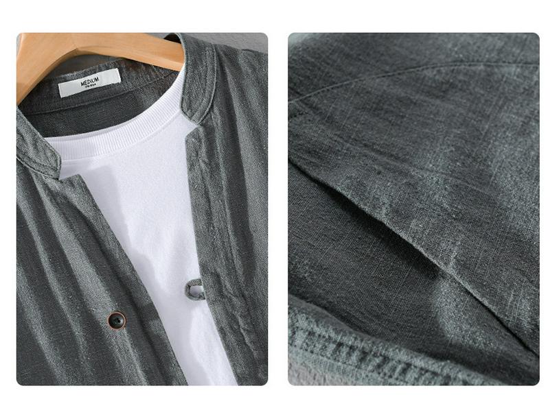 Men's Ramie Linen Stand Collar Shirt - Spring/Summer Casual, Loose Fit, National Style