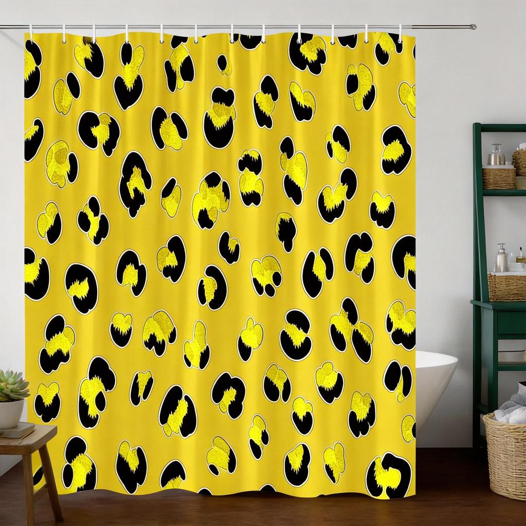 Modern Leopard Print Shower Curtain Background With Black Spots, Trendy Animal Pattern Bath Curtain For Fashion Home Decor