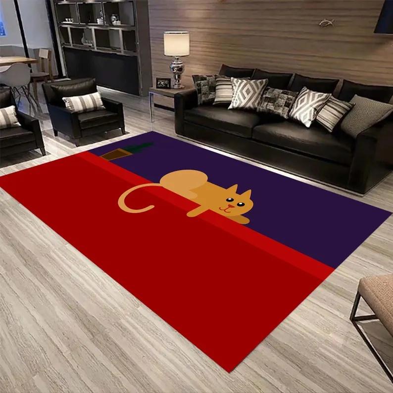 Tapis Chat Mignon Abstrait Tapis Décoration Intérieure Artistique Abstraite Tapis de Porte d'Entrée Funny Chambre à Coucher Salon Tapis de Sol Cadeau pour Passionné de Chats