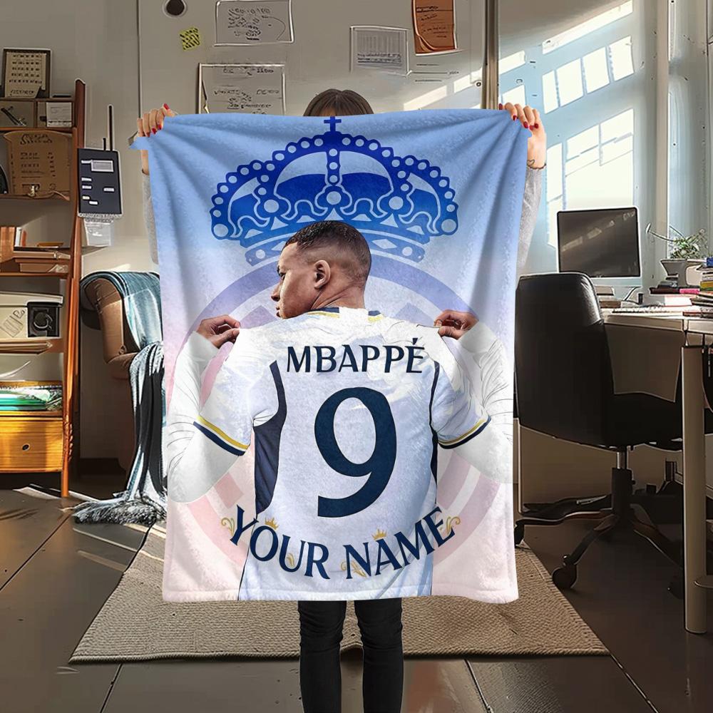 1PC Mbappe Legend Custom Name Patterned Flannel Blanket Suitable For All Seasons For Home Decor Warmth And Comfort Gifts Holiday Present