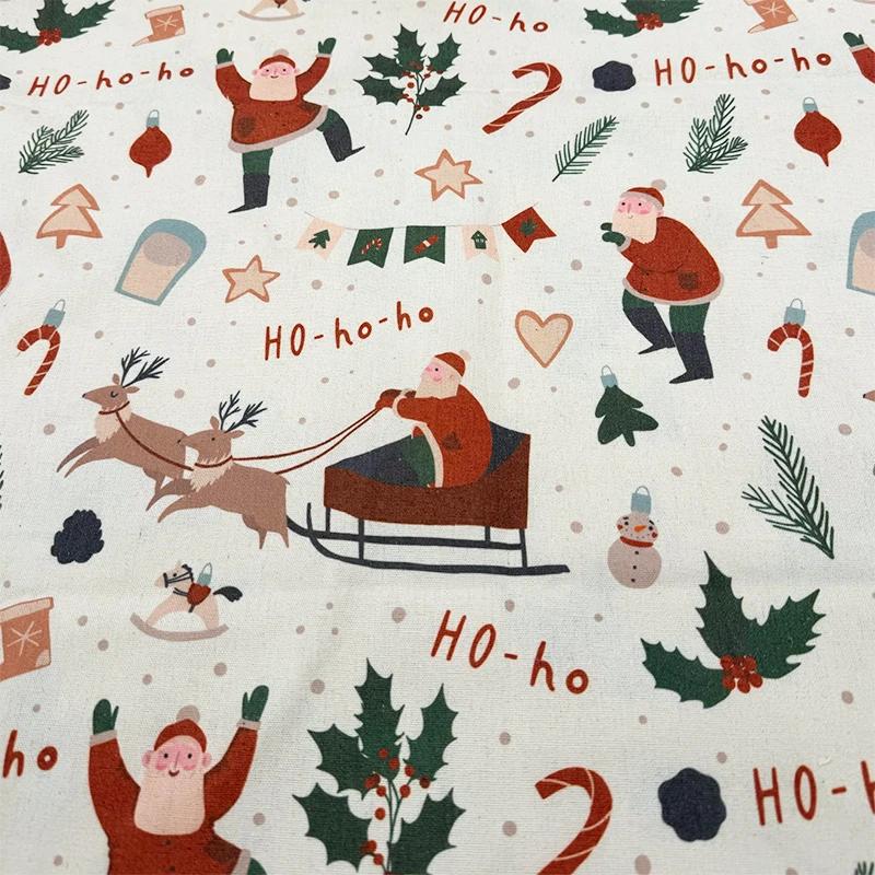 0.5m/1m/2m Cotton Linen Christmas Print Fabric For Tablecloths, Curtains, Christmas Decoration, Sofa Pillows Handmade DIY Fabric