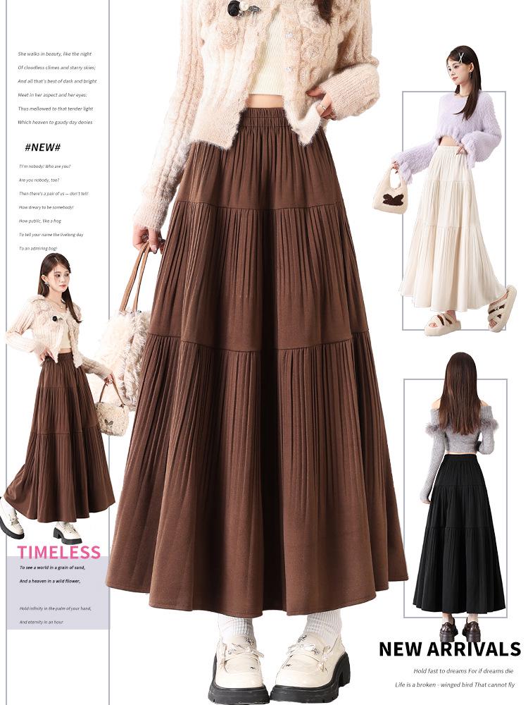 2025 Fall/Winter Layered Woolen Flare A-Line Skirt - Slimming, High-Waist, Long Design
