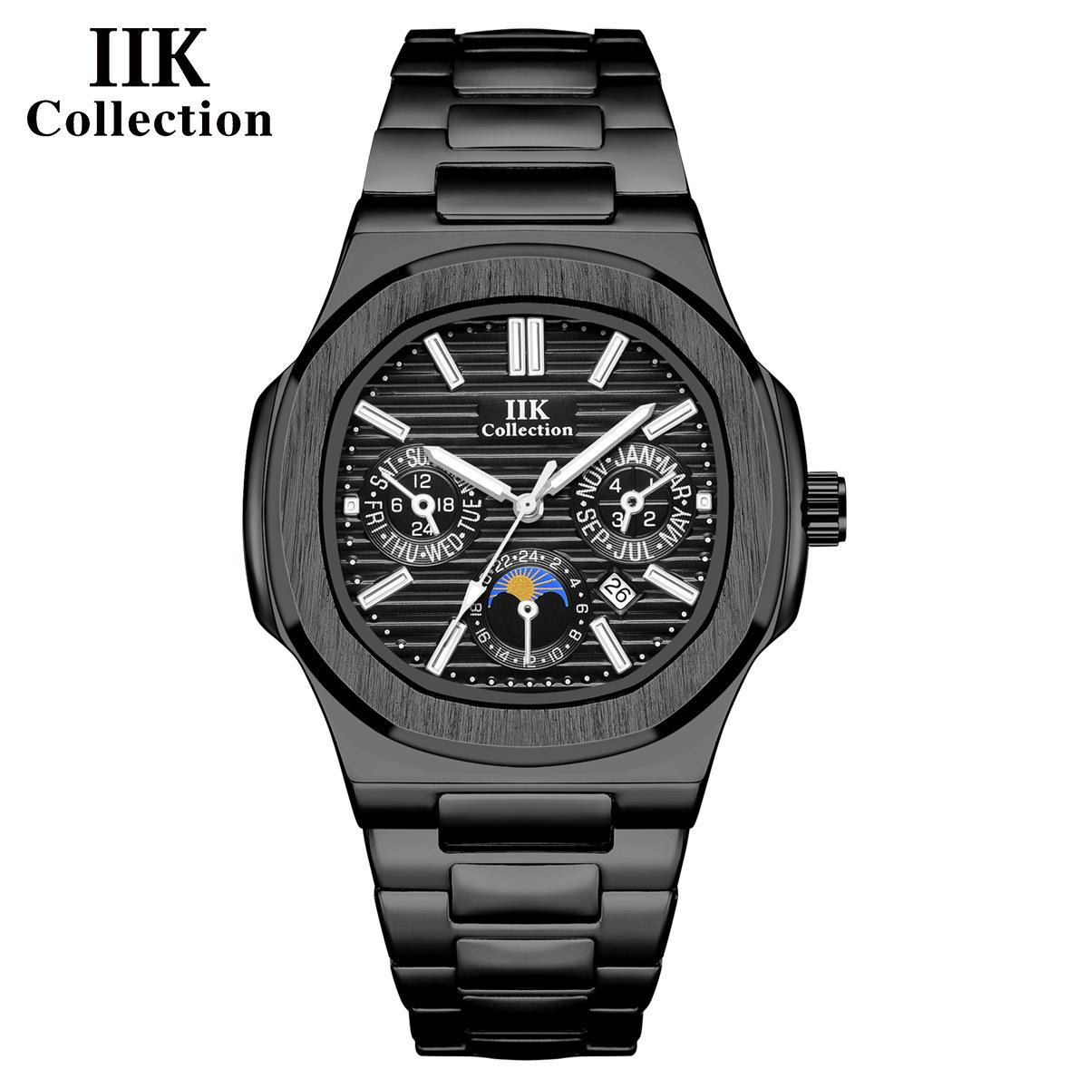 

IIK Новые кварцевые водонепроницаемые мужские повседневные часы из сплава с календарем