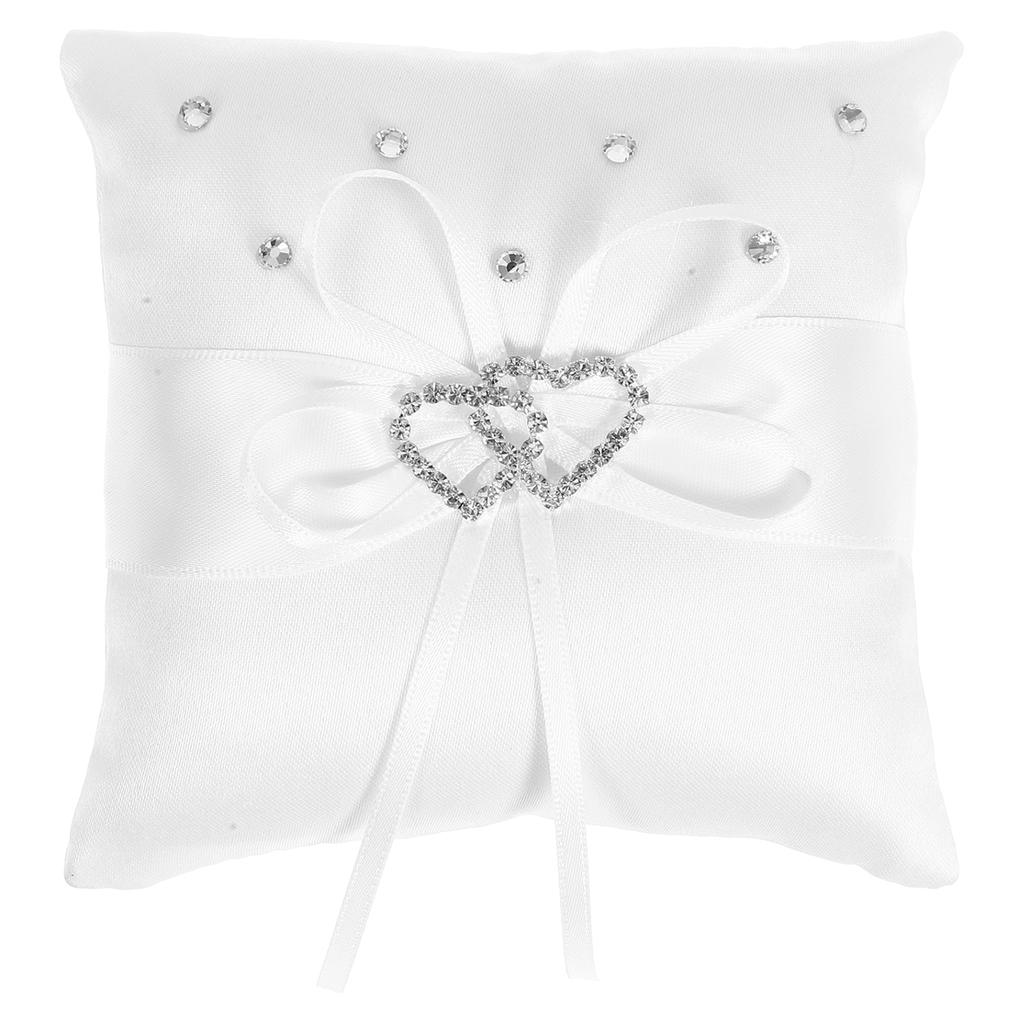 10X10Cm Double Heart Wedding Ring Pillow Red Satin Ribbon Bridal Ceremony Cushion For Ring Bearer Page Boy Lightweight