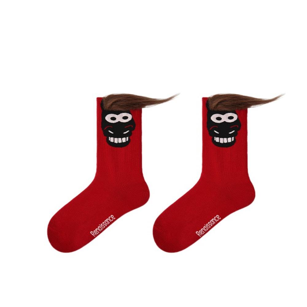 Cotton New Year Socks Winter Autumn Zodiac Year Socks Cute Year of The Horse Socks  Gift