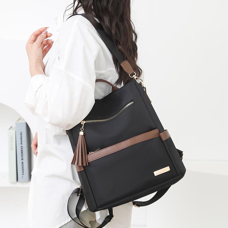 Tassel Backpack Women's Color Contrast Travel Small Backpack Student Schoolbag