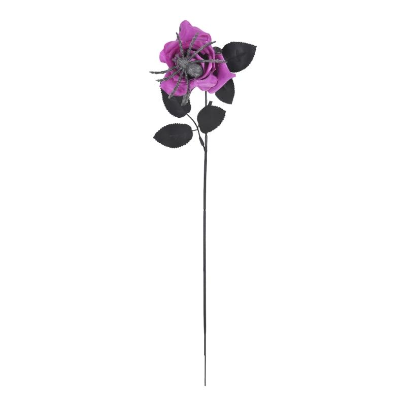 Silk Black Spiders Rose Bouquets Flexible Stalk Floral Arrangement Decoration For Halloween Weddings Event