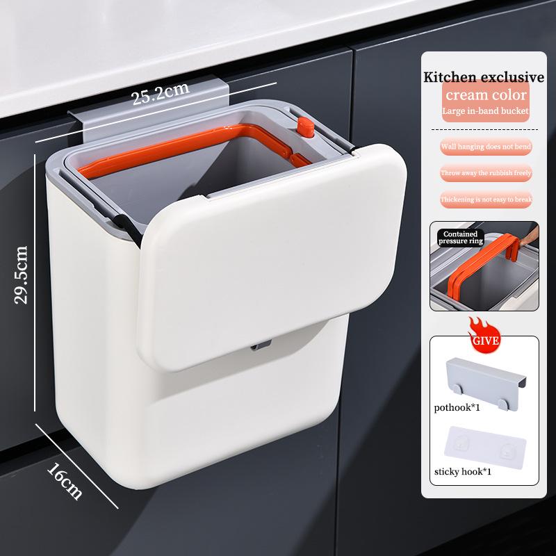 Hanging Kitchen & Bathroom Trash Can with Slide Cover - Wall-Mounted, Sealed Waste & Storage Bin
