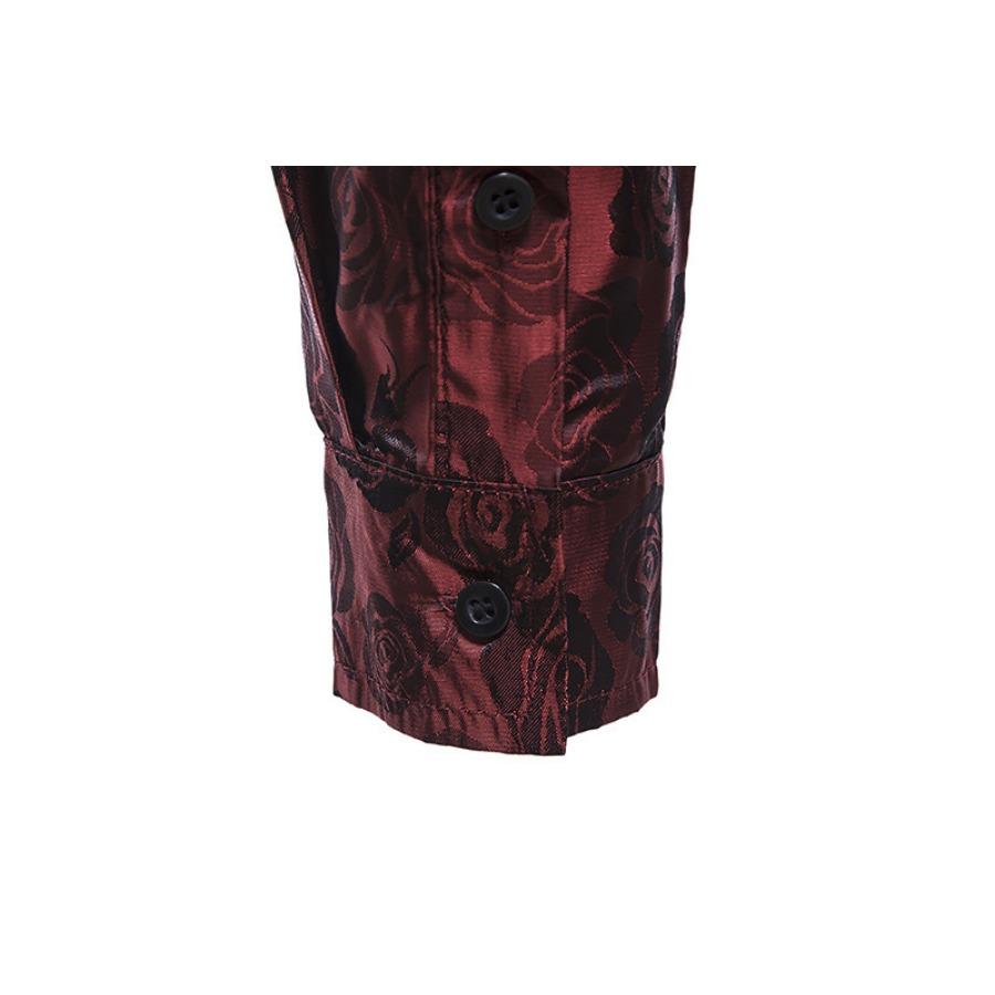 Men's Long Sleeve Fashionable Shirt Rose Print Casual Button Shirts Men Lapel Spring Formal Clothing