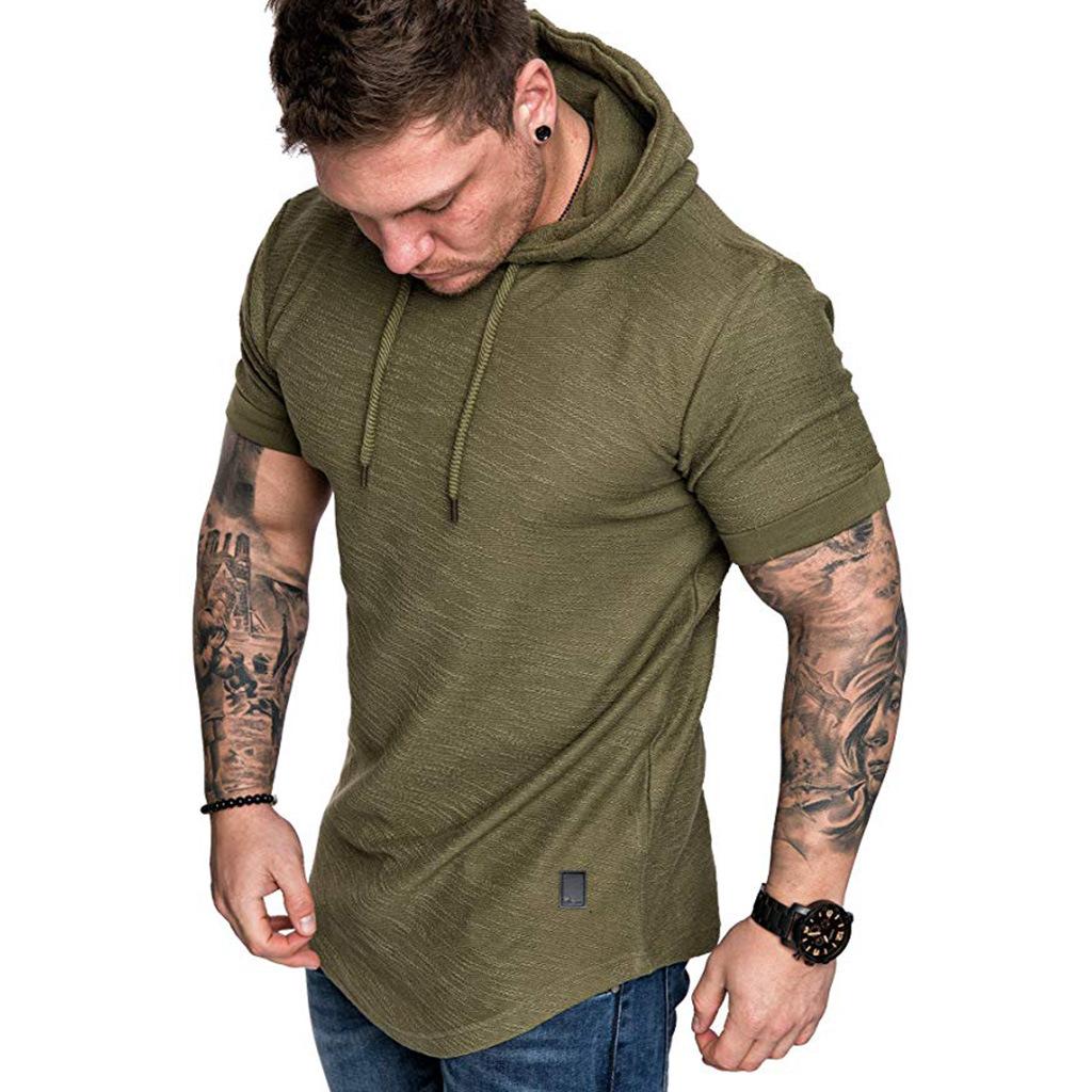 Spring and Summer Men's Casual Sports Short-sleeved T-shirts Men's Casual Solid Color Hooded T-shirts