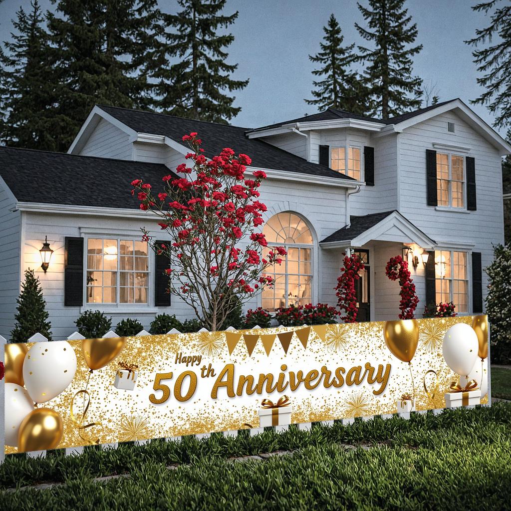 50th Anniversary Banner Golden Theme Milestone Decor Golden Celebration Celebration Gift Event Backdrop For Photo Shoot Party
