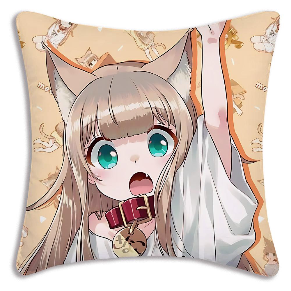 Anime N-Nekoparas Pillow Covers Cartoon Sofa Decorative Home Double-sided Printing Short Plush Cute Cushion Cover