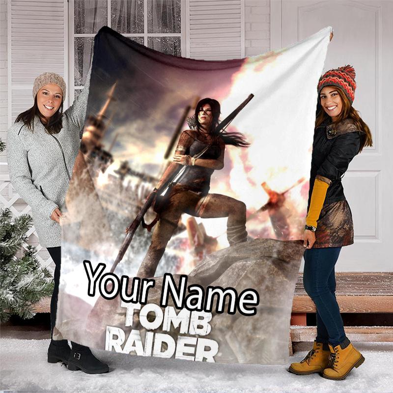 Custom Name Tomb Raider Theme Printed Blanket - Perfect for Couch, Bed, Travel & Outdoor Use | Machine Washable, Cozy & Durable.