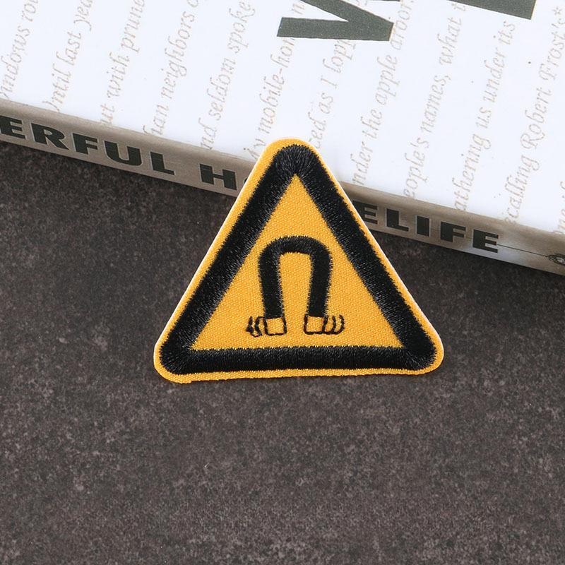Embroidery logo triangle traffic sign badge clothing accessories English letter patch embroidery cloth sticker