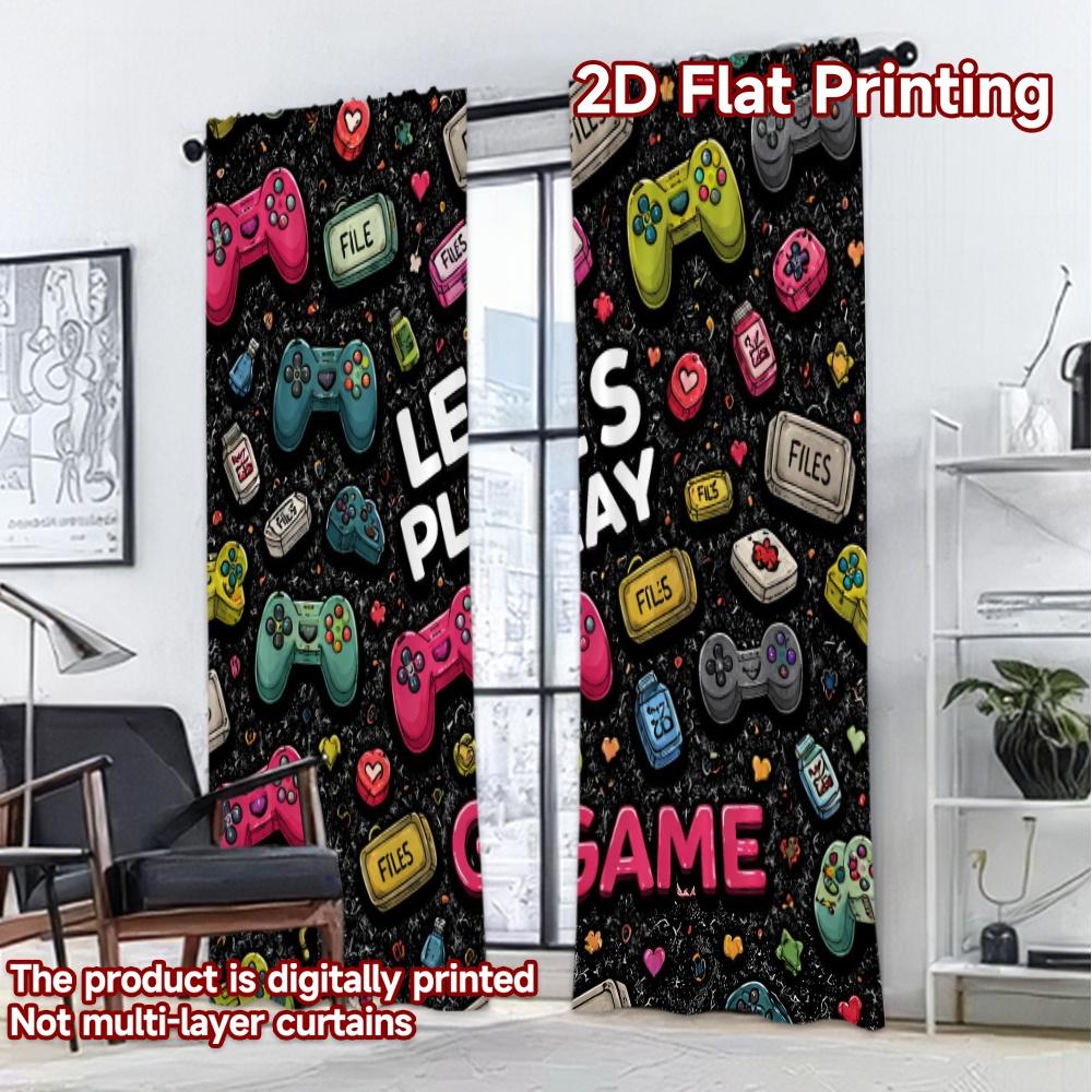 2D FLAT PRINTING 2pcs Curtains (Without Rod) Colorful Controller Collage Contemporary Popular Curtains Polyester Easy Install